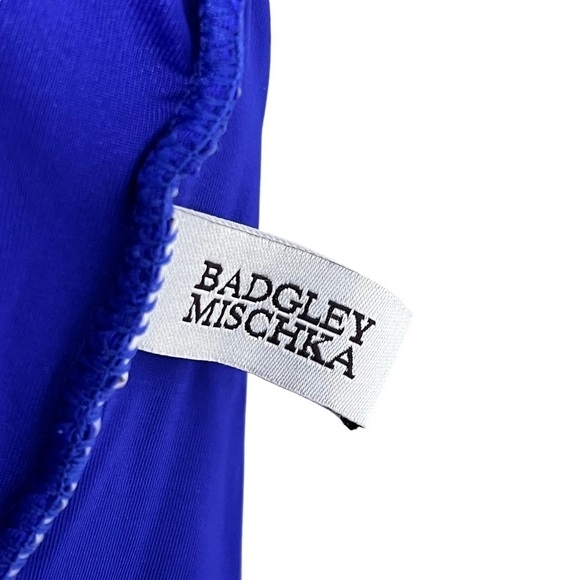 Badgley Mischka Wide Strap Draped Front One-Piece Swimsuit Cobalt Blue Small - Picture 9 of 15